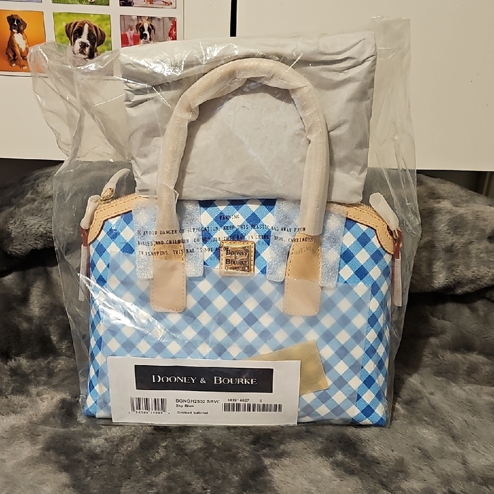 Dooney & Bourke Blue and White Checkered Satchel